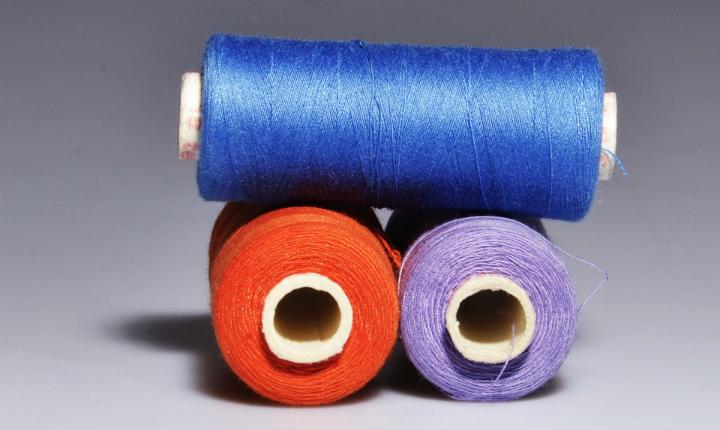 Blue orange and purple yarn