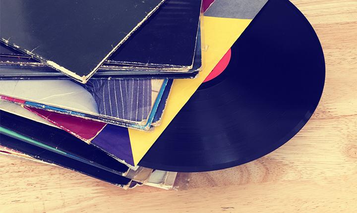 A stack of old vinyl records