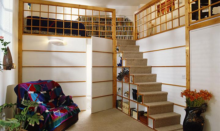 photo of staircase with built in shelves