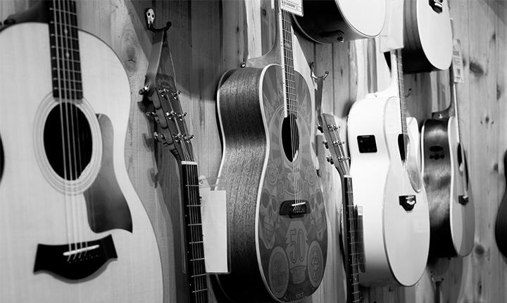 Guitars in a shop