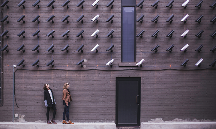 rows of surveillance cameras